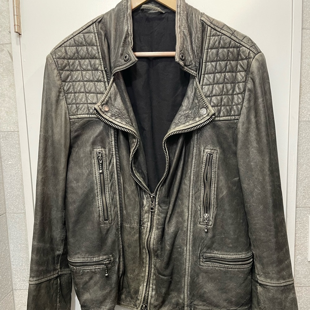 All Saints Mens Distressed Leather Jacket